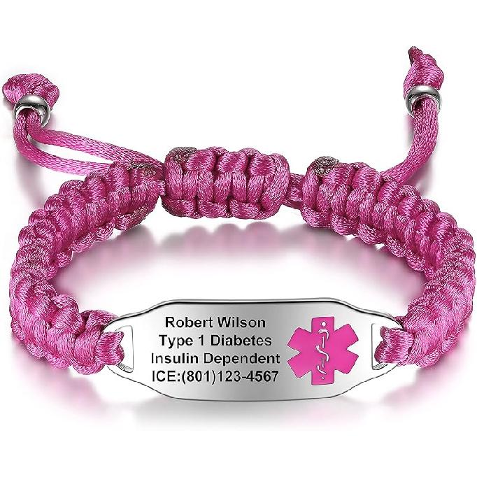 Medical Alert Bracelets for Women Personalized | Medical Alert ID Bracelets | Tow-Tone Polyester Rope Handmade Braided Emergency Bracelet, Adjustable