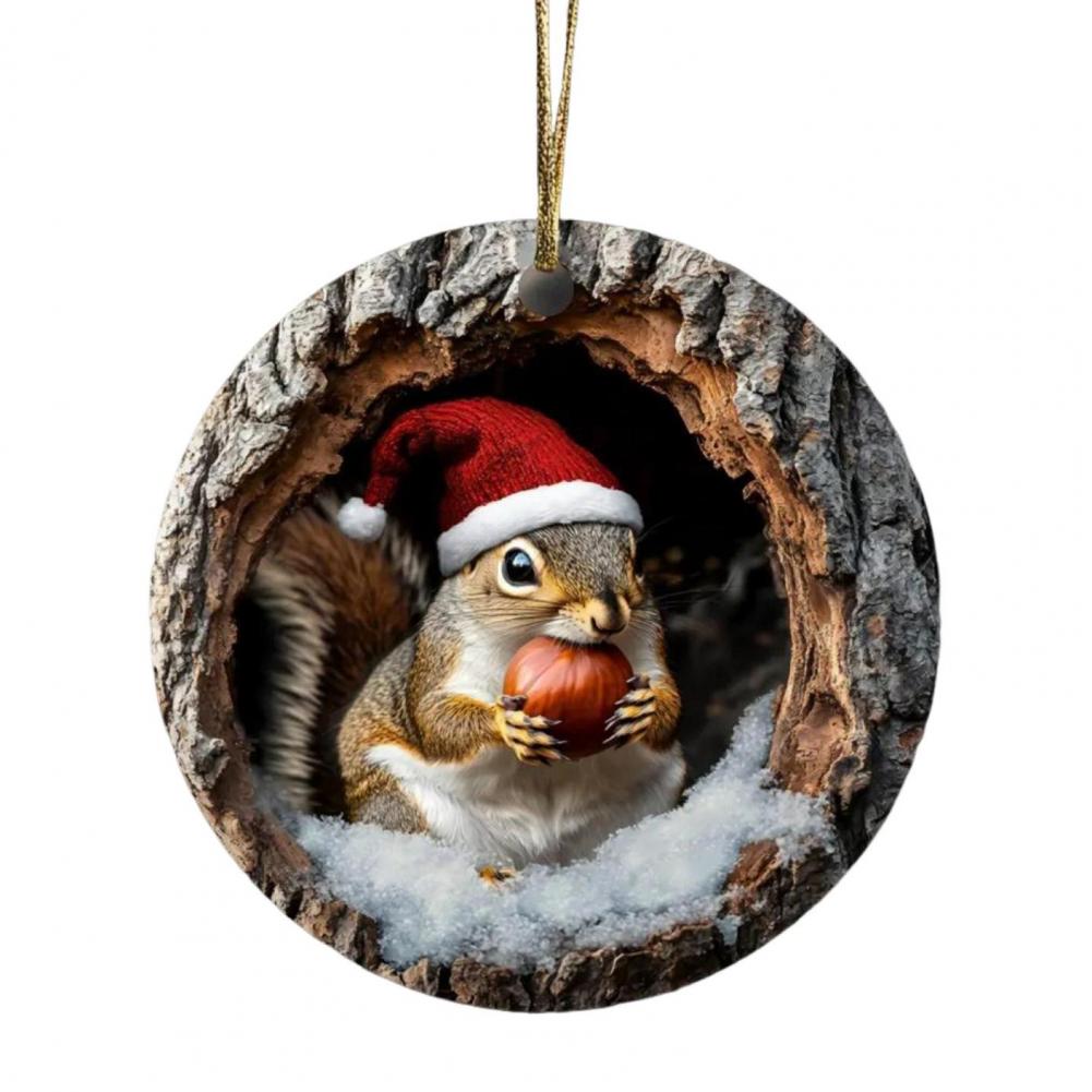 Animal Christmas Ornament 2D Flat Forest Animal Xmas Tree Ornament Acrylic Hanging Woodland Pendant for Garden Tree Home Decor