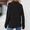 BITCED Women's Fall/Winter Polo Neck Button-Up Solid Color Long-Sleeve T-Shirt