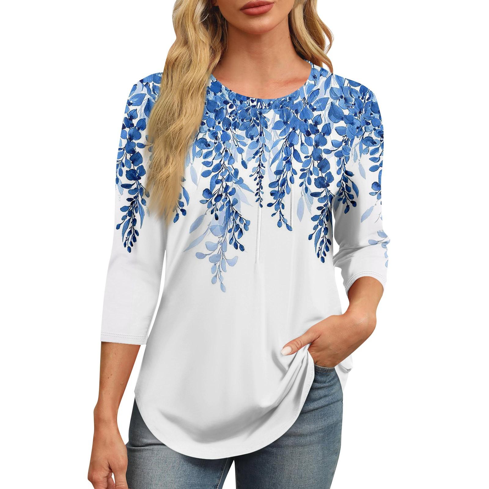 Женская модная футболка с круглым вырезом и рукавом 3/4 с принтом — фото 6