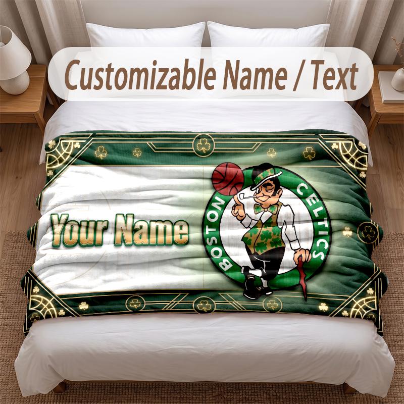Celtic FC Printed Flannel Blanket Custom Name Text Soft Warm Throw For Bedroom Holiday Gift