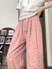 Korean Floral Wide-Leg High-Waist Drawstring Pants for Women - Spring/Summer