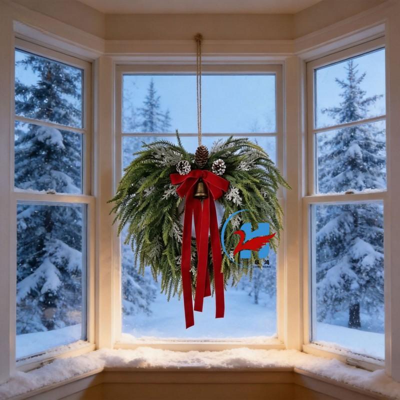 Christmas Wreath With Red Berries Bow Plastic Holiday Decor Home Door Wall 50cm