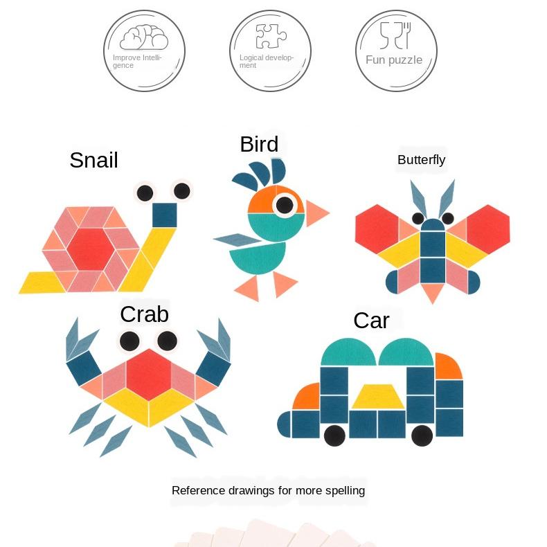 180 vnt Medinių 3D galvosūkių rinkinys Spalvingos geometrinės formos Tangram Dėlionės Žaidimas Vaikams Montessori Mokomieji mokomieji žaislai vaikams MYY