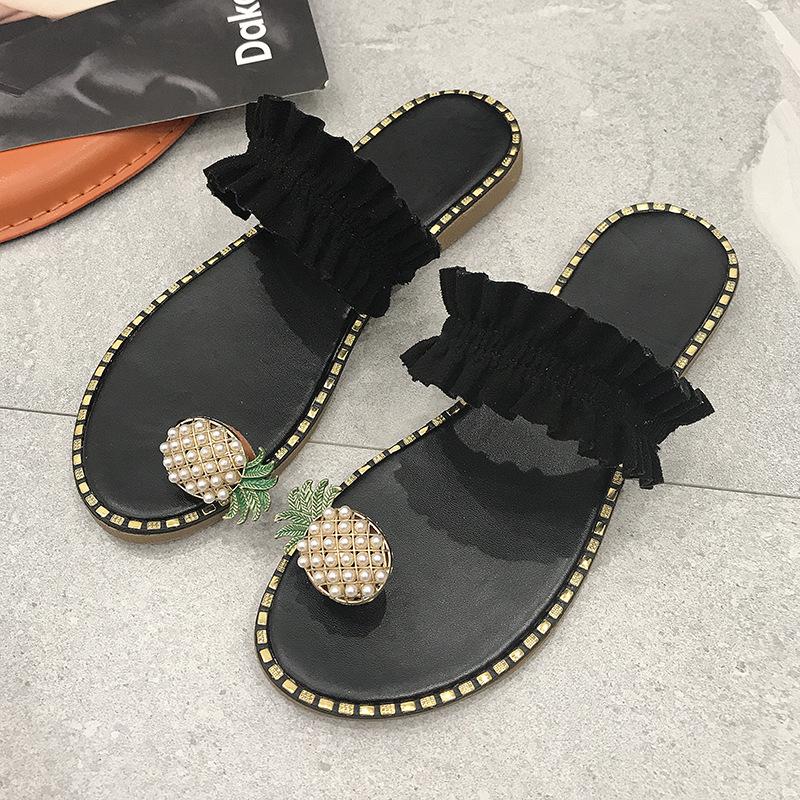 Large Size Sandals Ladies New Fashion Pineapple Lace Flip Flops Casual Beach Shoes