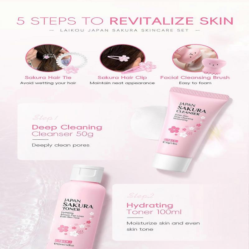 Sakura Skin Care Set, Moisture Skincare Set, Anti-Ageing Face Care Set, Beauty Gifts Set Women - Cleansing Toner Serum Cream Eye Serum Face Mask