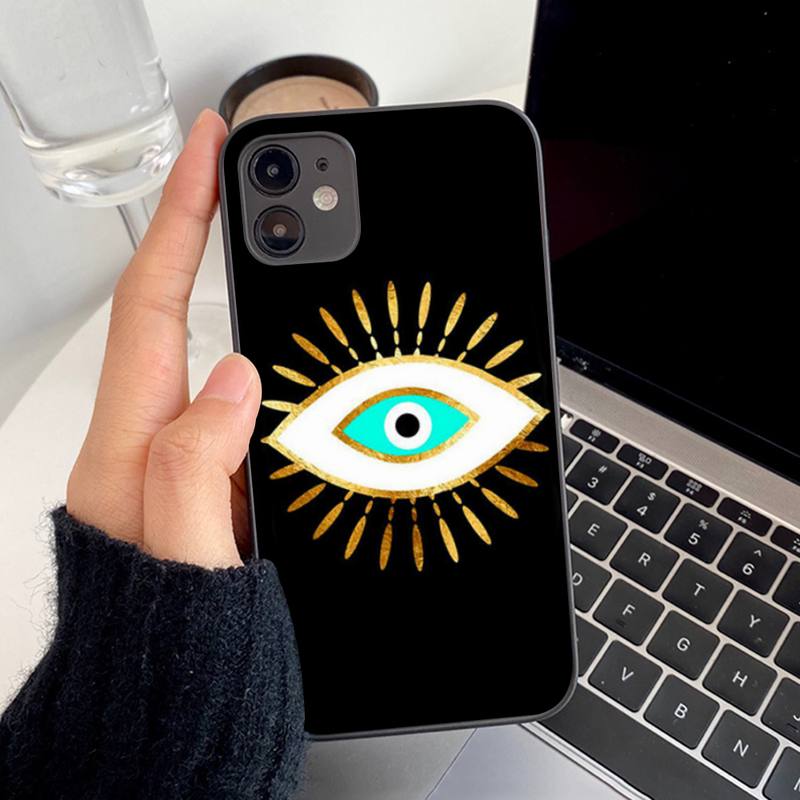 Evil Eye Illustrations czarny futerał na telefon iPhone 13 8 7 6S Plus X 5S SE 2020 XR 11 12 mini pro XS MAX