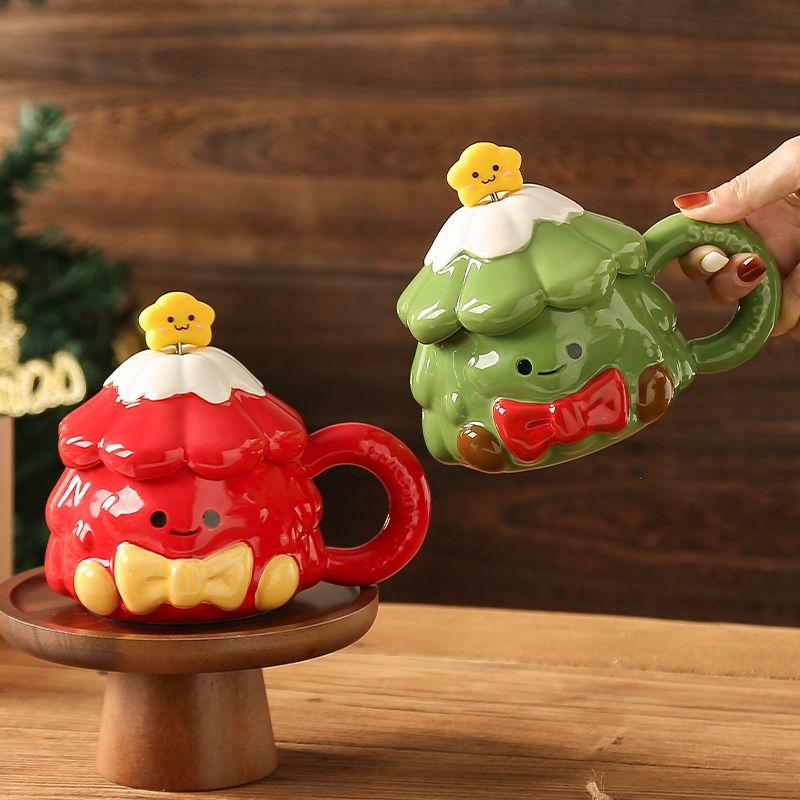 Keramický pohár na vánoční stromeček, tyčka na míchání, hrnek pro pár s víčkem, 420 ml hodnotný dárek k narozeninám pro dívky