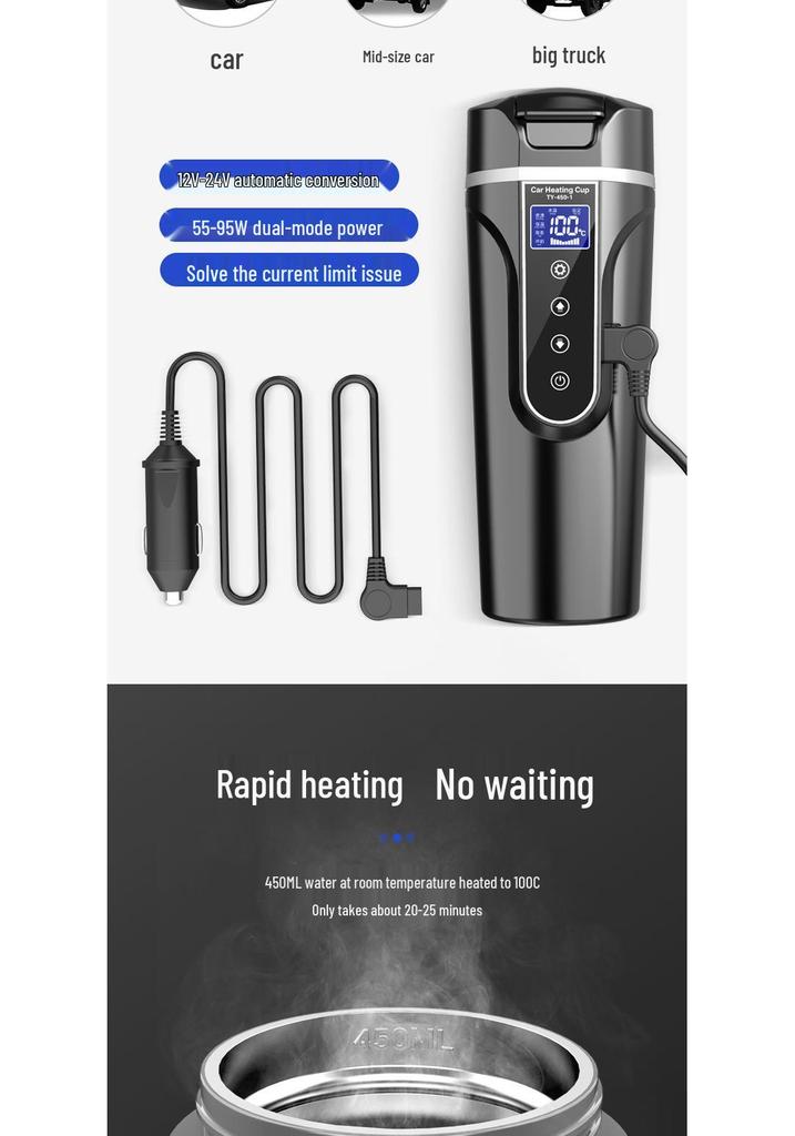 Electric Car Heating Cup - 12V/24V Thermos & Water Boiler