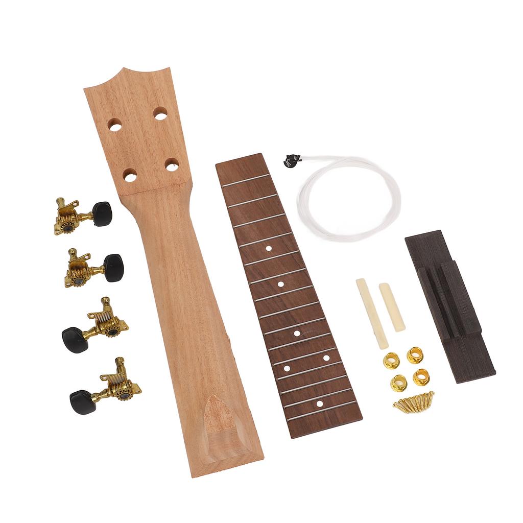 Make Your Own Ukulele Kit Guitar Neck String Knob Bridge Wooden 21in Unfinished Ukulele Parts