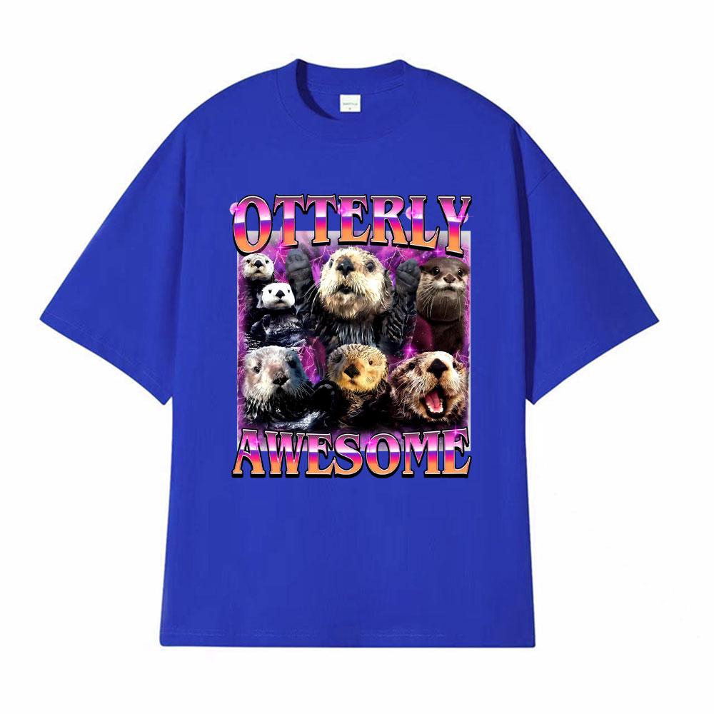Otterly Awesome Vintage 90s Funny Otter Graphic Tshirts for Men Women Vintage Summer Tee Shirt Crewneck Oversized Loose T Shirt