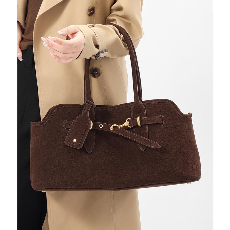 Niche Suede Leather Bag, Women's Retro Large Capacity Handbag, Simple Commuting Shoulder Bag, Tote Bag