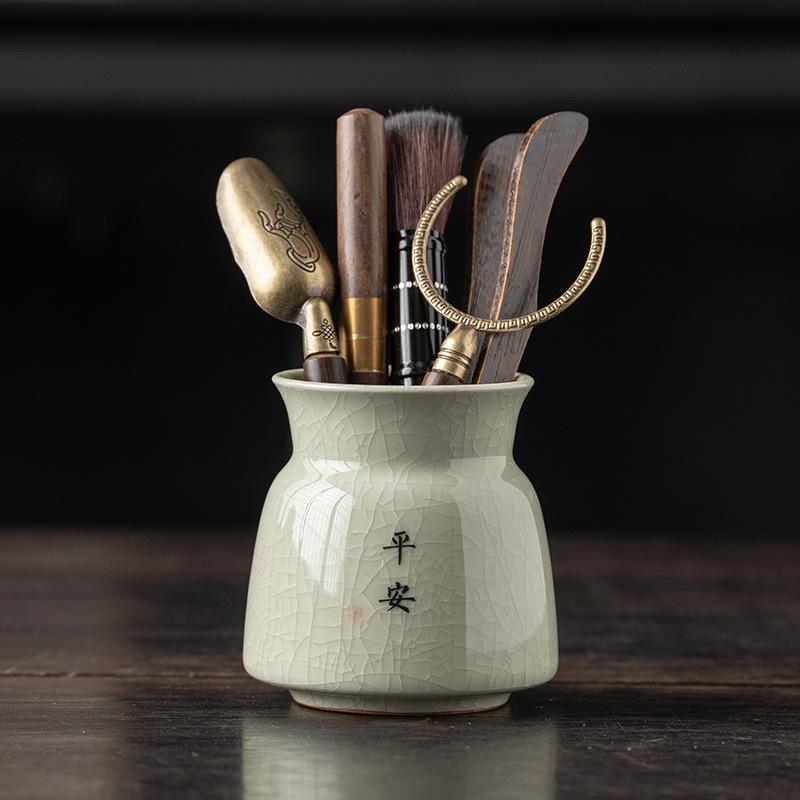 Ru Kiln Tea Black Sandalwood Solid Wood Tea Clip Teaspoon Tea Needle Brush Tea Set Accessories Complete Set of High-end Thousands of Miles of Country
