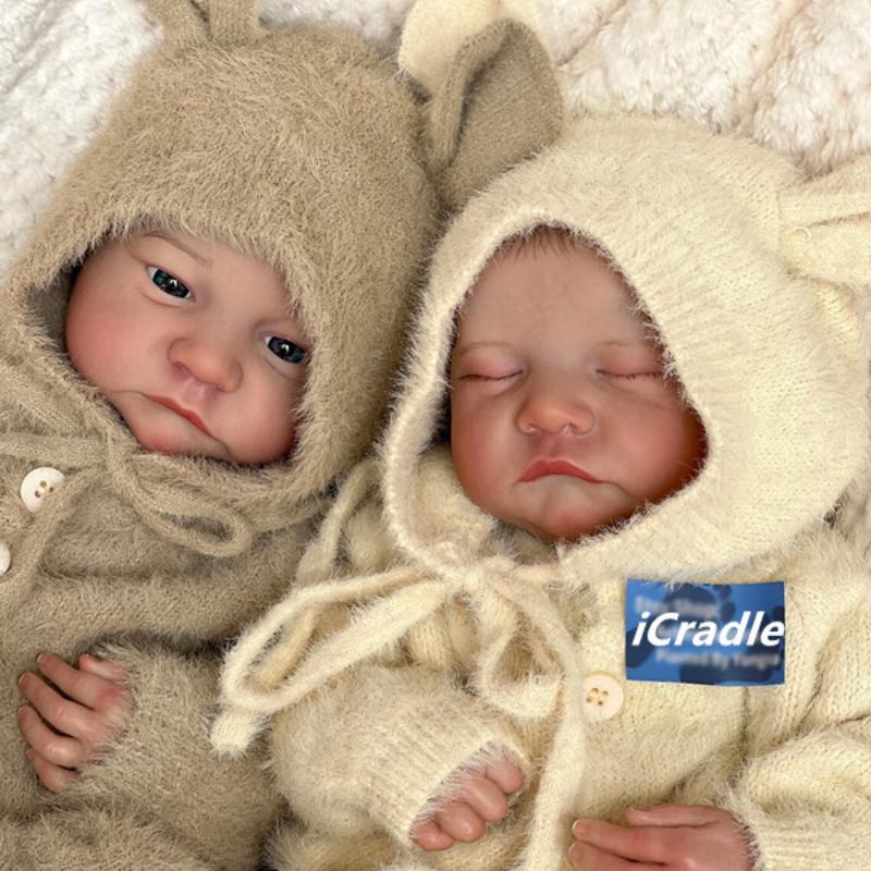 Panenka 19palcová Reborn Baby Doll Levi Twins Plyšová tělíčko Otevřené nebo zavřené oči Novorozená panenka 3D malovaná pokožka Viditelné žíly Figurky Hračky pro panenky pro děti