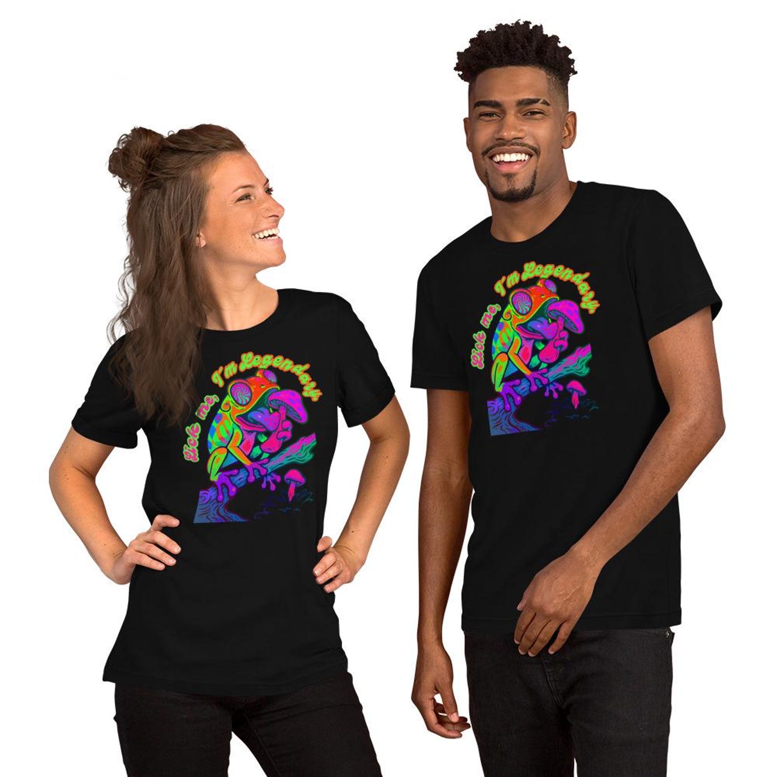 Funny Psychedelic Frog Shirt Lick Me I’m Legendary Trippy Mushroom T-Shirt Unisex Retro Rave Festival Tee Bold Neon Print 3XL