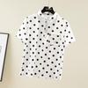 Women's Contrast Polka Dot Lapel T-Shirt
