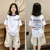 Summer Korean Style Color Block Loose T-shirt for Girls Aged 6-12 - Short Sleeve and Versatile