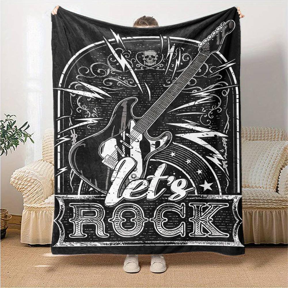 1 Stück Drachen-Gitarre-Themen-Decke Weiche Flanelldecke für alle Jahreszeiten Gemütliche Überwurfdecke mit kräftigem Grafikdruck, Reise- oder Urlaubsgeschenk für Familie & Freunde