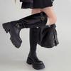2025 autumn British style leather boots platform belt buckle knight boots women's fashion retro versatile but knee fashion boots