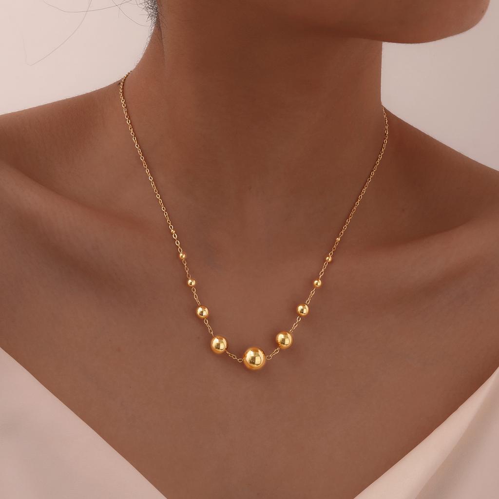 Stainless Steel Round Ball Beads Chain Bracelet for Women, 18K PVD Gold Plated Statement Waterproof Hand Wrist Jewelry