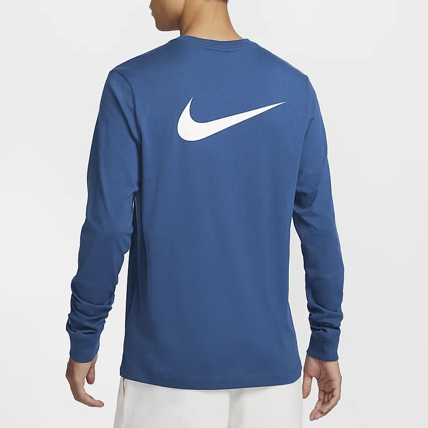 Nike Sportswear Logo Print Crew Neck Long Sleeve T-Shirt Men Tops Garden-Blue HQ1569-421