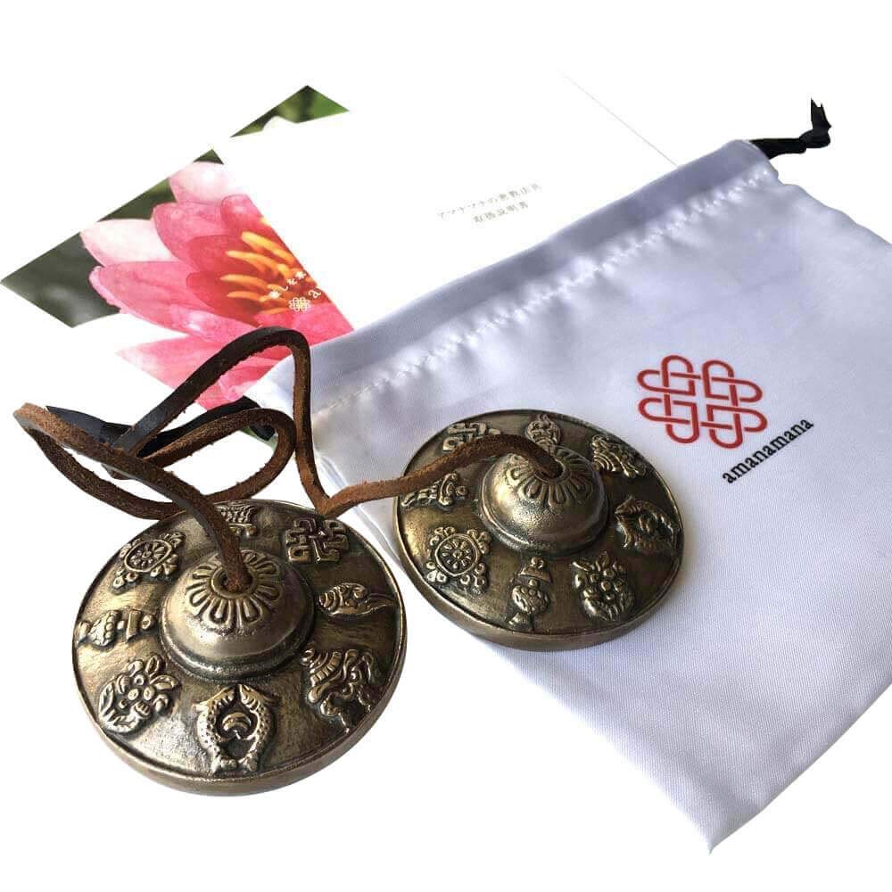 Amanamana Tingsha Bells with Eight Auspicious Symbols Good Tibetan Bells - Purification, Yoga, Meditation, Fortune,