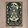 2D Flat, 2D Wall Art- 1pc, Moon Youngsters Sitting Wildly- Vintage Metal Tin Painting, Art Decoration, Easy Installation, 19.81x