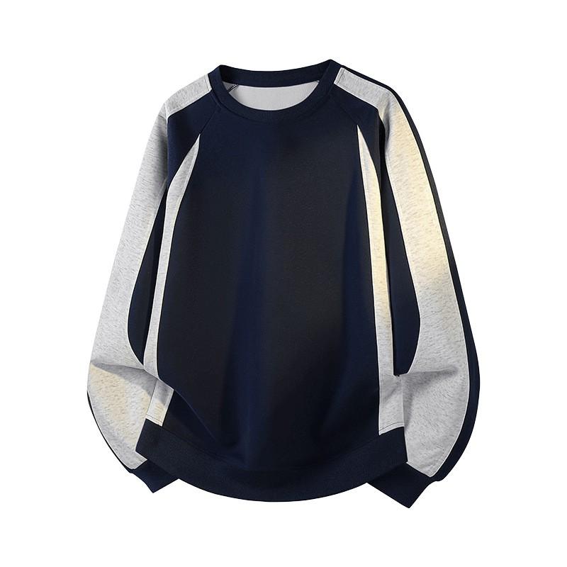 2025 Mens Loose Fit Crewneck Sweatshirt Colorblock Cotton Blend Long Sleeve Top
