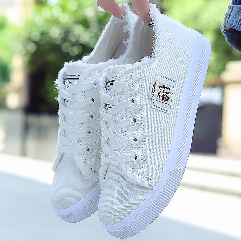 Spring Summer Women Canvas Shoes Flat Sneakers Women Casual Shoes Low Upper Lace Up White Shoes 35-41