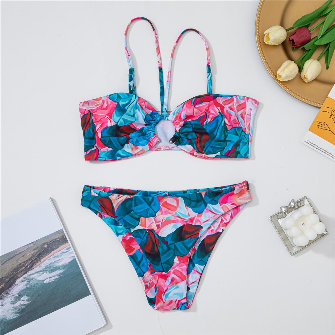 

Сексуальный красочный принт с бретелькой на шее, женский купальник, женский купальник, комплект из двух частей, мягкий купальный костюм для плавания L