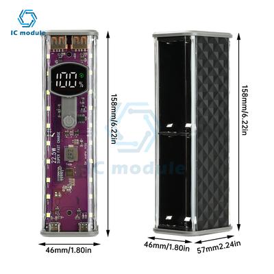 Portable Power Bank Case DIY Kit 22.5W Transparent Case 18650 Batteries Case Solder-Free Supports Low-Current Mode