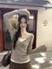 Korean-Style Coffee Striped V-Neck Slimming Two-Piece Women's Long Sleeve Top for Autumn/Winter