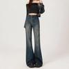 Women's High-Waist Retro Blue Micro-Flare Jeans - Spring, Loose, Slimming, Non-Clinging Horseshoe Fit