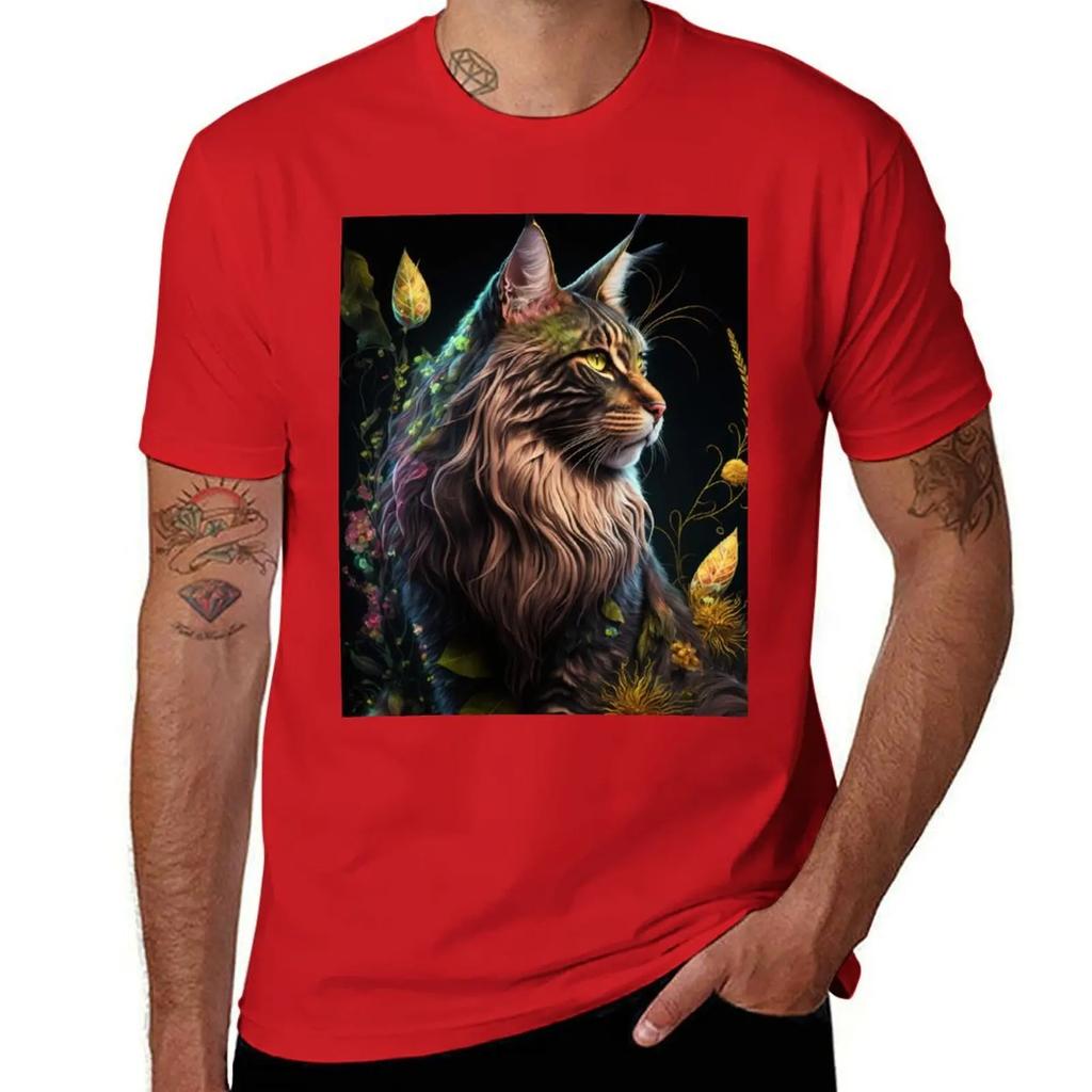 Timothy The Maine Coon Cat and Flowers 5 T-Shirt summer clothes anime t shirts vintage clothes plain black t shirts men