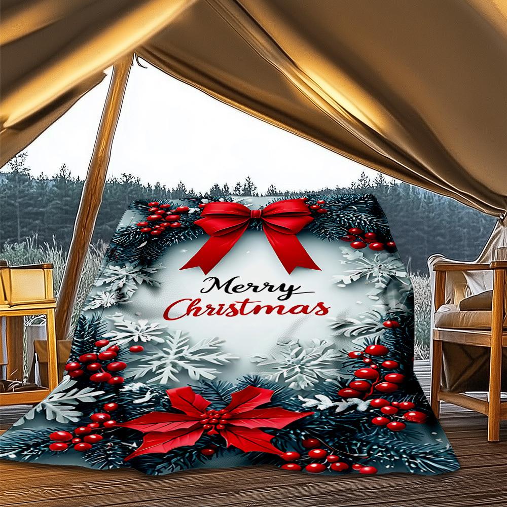 1pc Christmas Decorations Outdoor Flannel Blanket Soft All Season Polyester Throw , Perfect for Picnics & Travel , Picnic Accessory