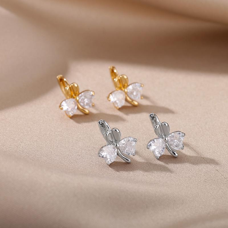 Fashion Shiny Zircon Butterfly Hoop Earrings Exquisite Simple Cubic Zirconia Earrings Women'S Party Statement Jewelry Gift