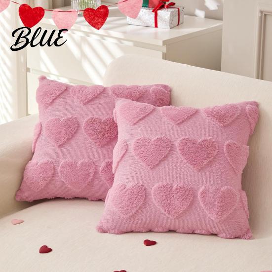 Romantic Room Decor Plush Throw Pillow Cover Heart Embroidery Cushion Case with 3D Bowknot Jacquard Cute Bow Tie Cases Soft Fluffy Decorative