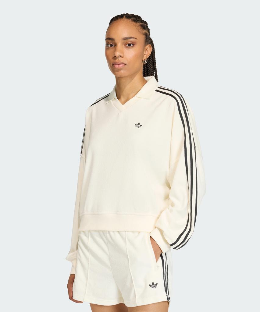 ADIDAS Terry Towel V-Neck Long Sleeve Polo Shirt Kd1401