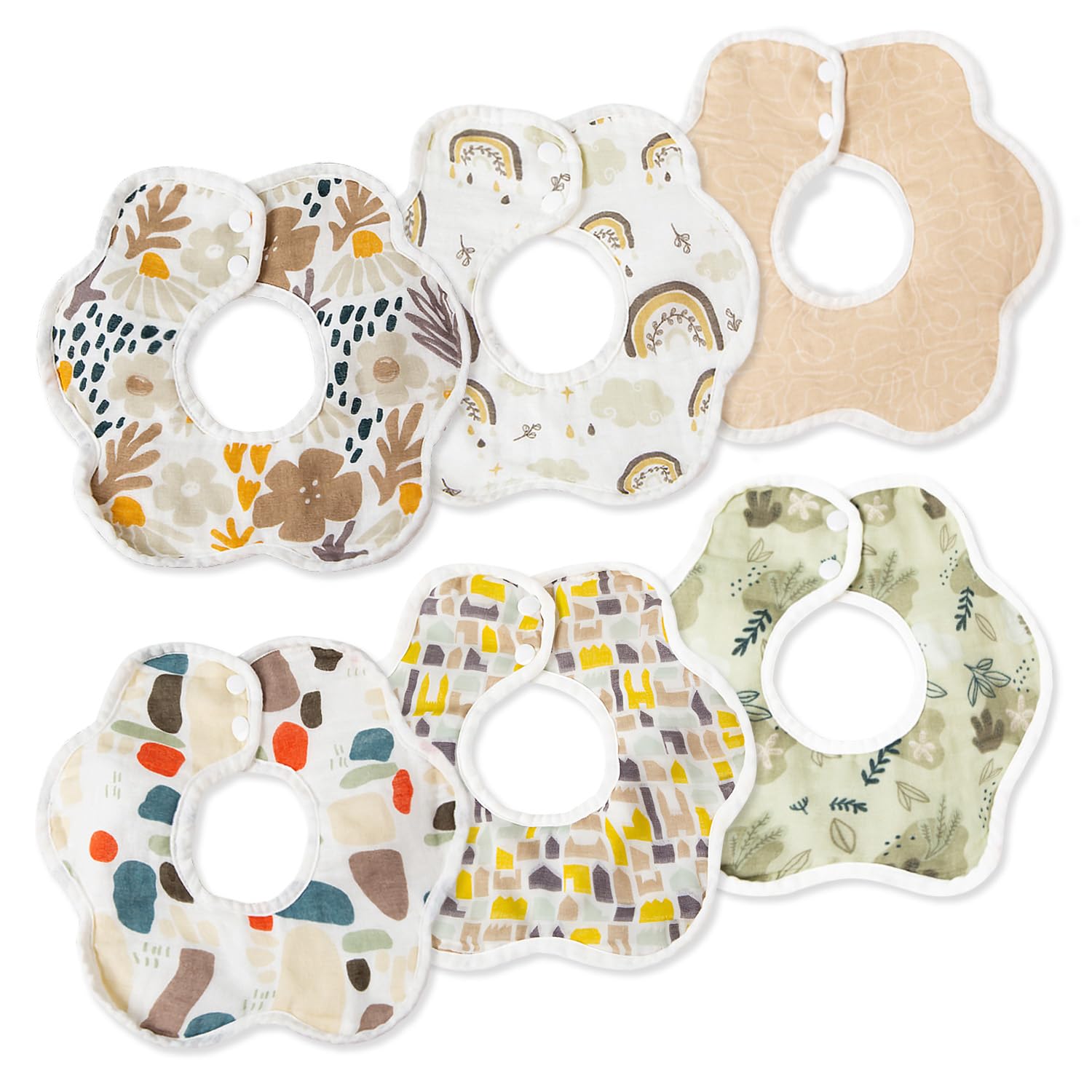 

Comfort U Baby Set of Double Gauze and Cotton Bibs with Waterproof Snap for Baby Suitable for Girls and Baby Shower Gift Bibs, 6, 4-Layer Lining,