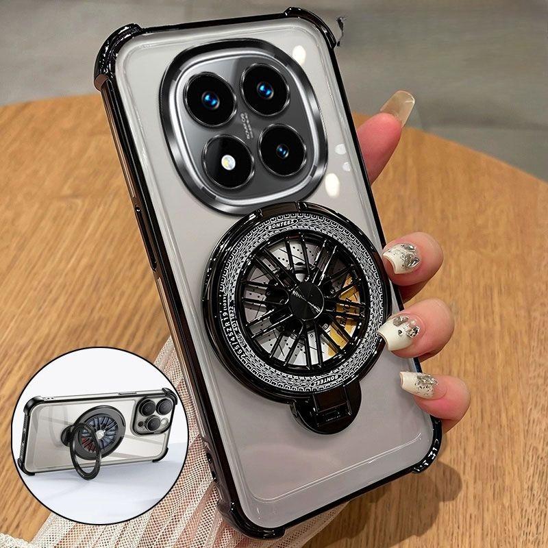 Rotating Gyroscope Bracket Phone Case For Xiaomi Redmi Note 14 15 Pro Plus 15 15C 14C 14S 4G 5G Shockproof Plating Silicon Cover