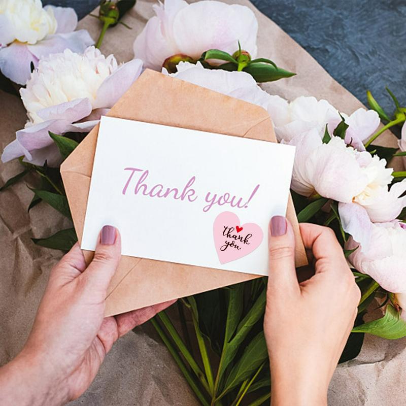 Pink Heart-Shaped Thank You Stickers | Suitable for Office Decor, Envelope Sealing, Party Decorations, Office Supplies