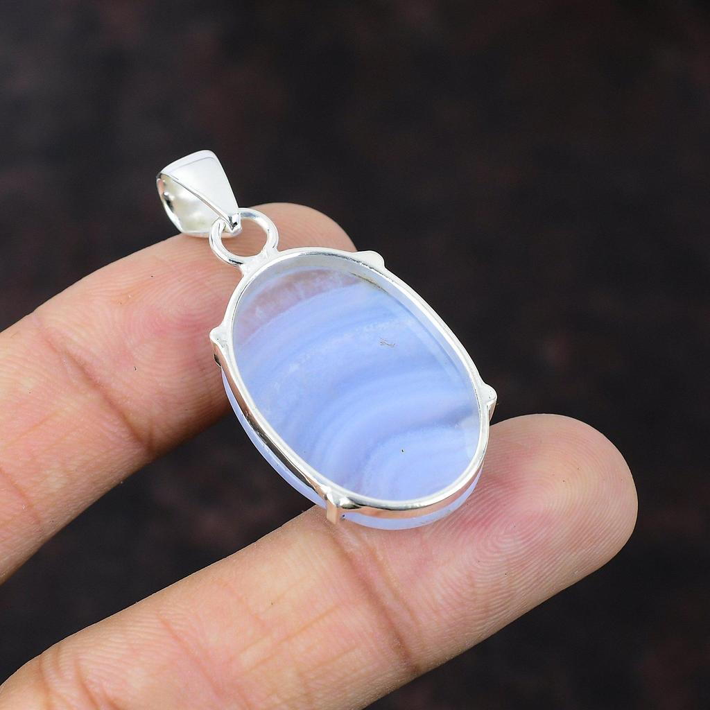 Blue Lace Agate Pendant 925 Sterling Silver Pendant Handmade Birthstone Jewelry High Quality Gemstone Pendant Gift For Friend Silver Jewelry