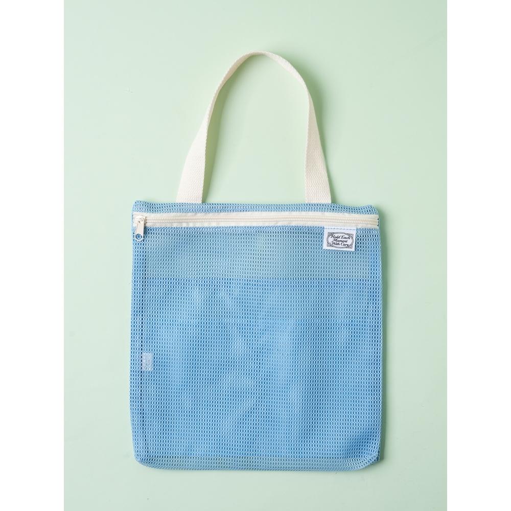 Daiso Lettering Mesh Bath Bag Sky Blue