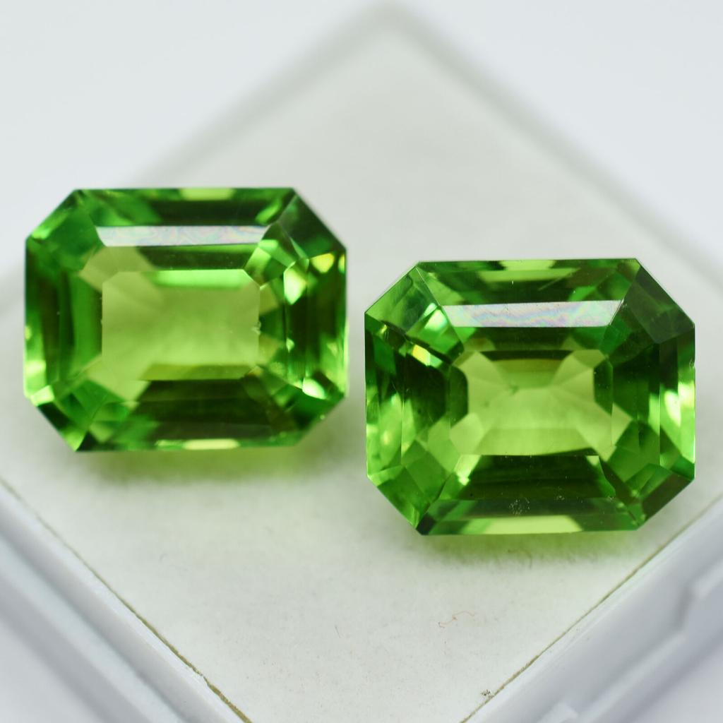 CERTIFIED 16.08 Ct NATURAL Green PERIDOT Emerald Shape Rare Loose Gemstone Pair DZ-765