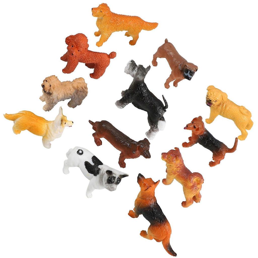 Dog Figurines Puppy Statues Models Toys Decoration Educational Toy For Children Miniature Design Assorted Color 12Pcs