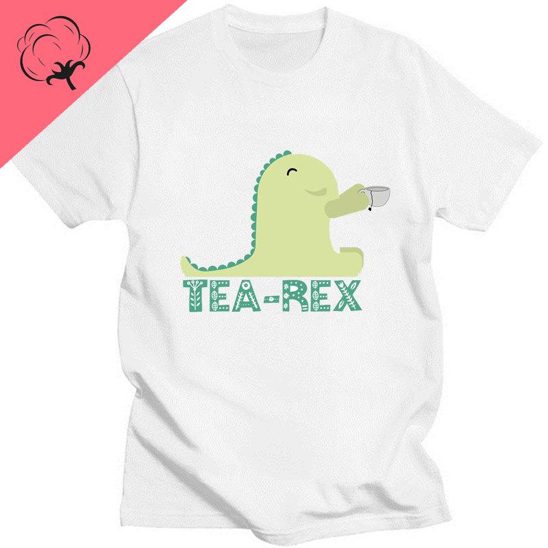 Funny Tea Rex T-Rex Dino Men T Shirt Coffee Hot Drink Cartoon Kawaii Humor Women Graphic Tshirts Casual Anime cotton Top gothic