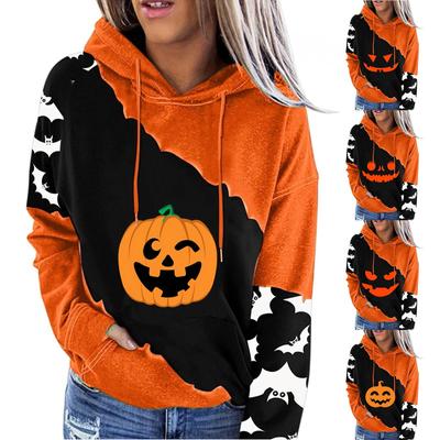 Women's Halloween Print Pullover Round Neck Drop Shoulder Long Sleeved Blouse