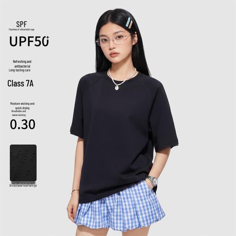 GOLFCROSS Solid Color Loose Fit Breathable UPF50+ Antibacterial T-Shirt L