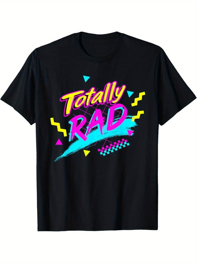 Men'S Totally Rad Retro 80s Graphic T-Shirt - Black Neon Gradient Vintage Tee