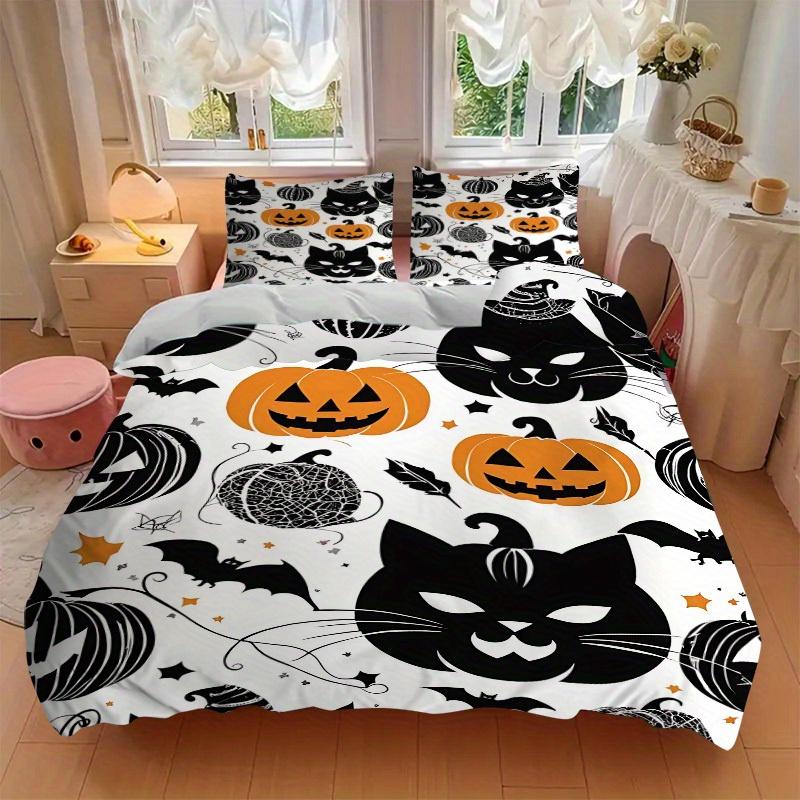 3pcs Halloween Pumpkin Bedding Set, Suitable for Bedroom Decoration, (Includes 1 Duvet Cover And 2 Pillowcases, Quilt Not Included) yy250822126